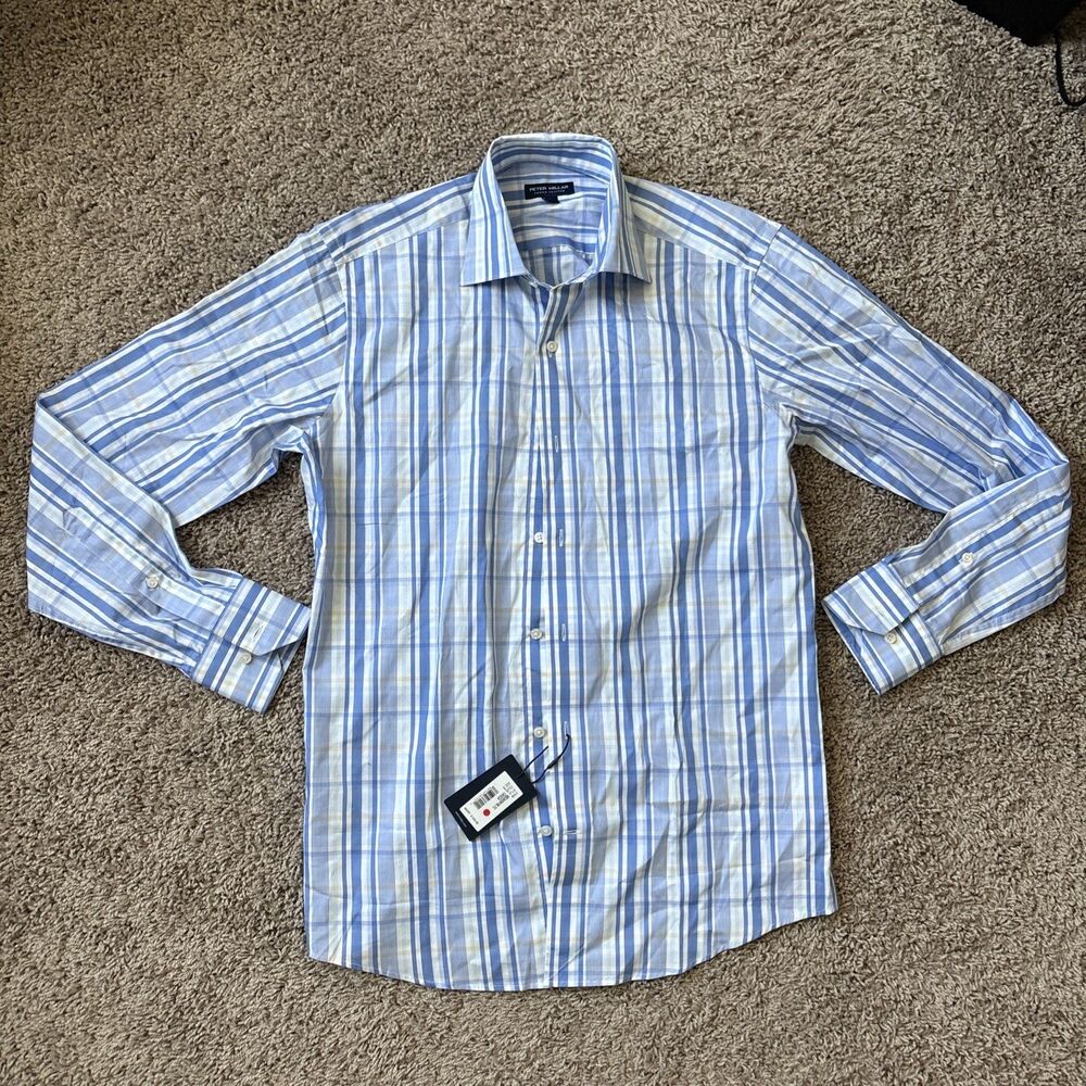 Peter Millar Crown Crafted Joplin Performance Poplin Sport Shirt Plaid Men Small
